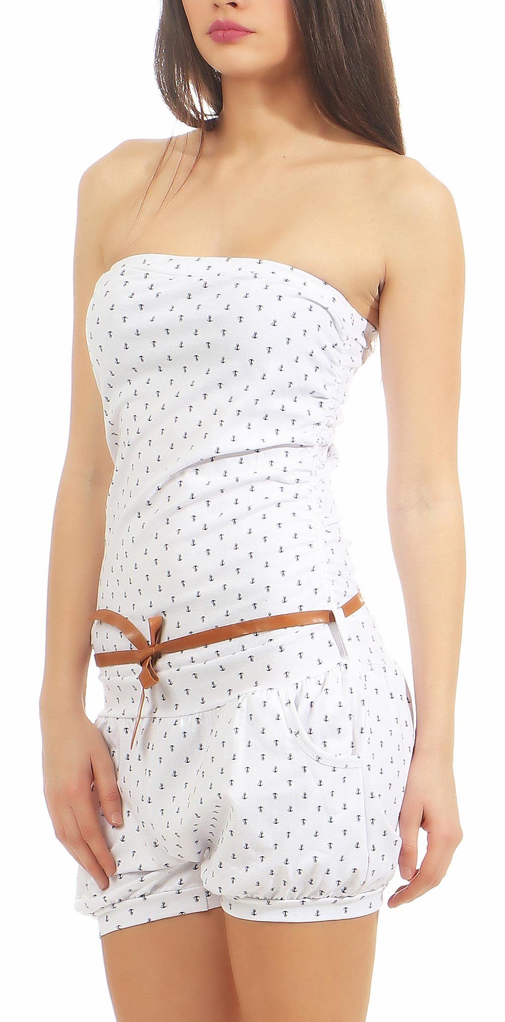 malito more than fashion Kurzoverall malito Damen Einteiler mit Anker Print, kurzer Overall schulterfrei Bandeauoverall mit Ankerprint
