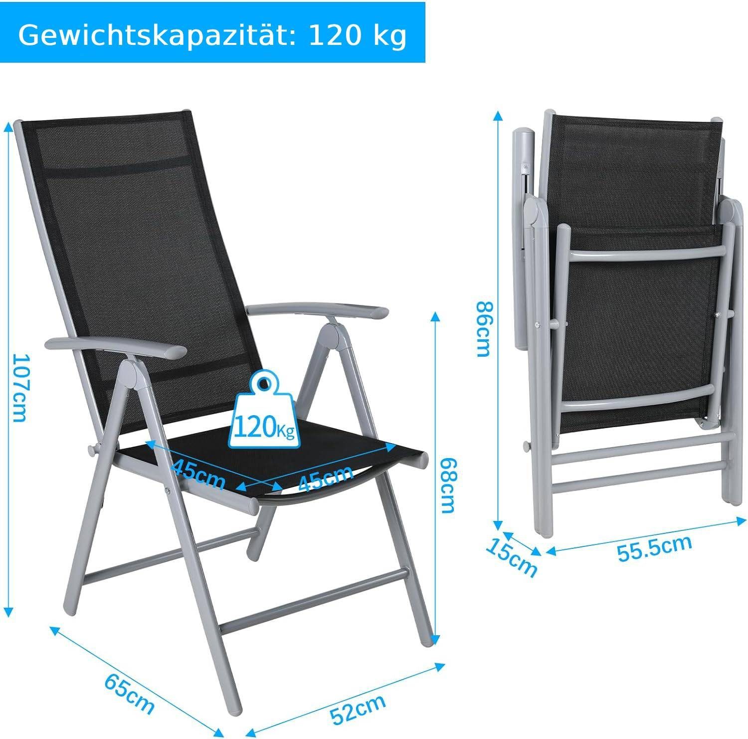 TLGREEN Gartenstuhl Hochlehner, 2/4er Set Balkonstuhl,Klappstuhl,Campingstühle (2 St), klappbar, 7-Fach verstellbare, wetterfest, aus Aluminium, Bis 120kg