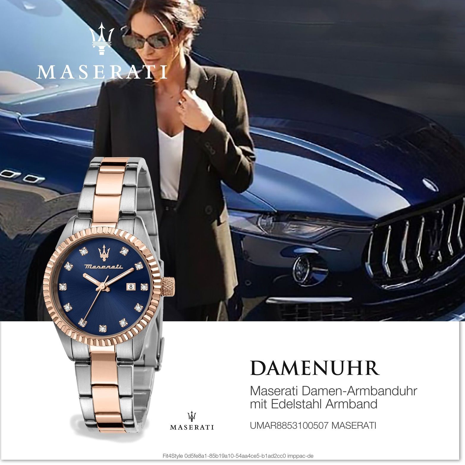 MASERATI Quarzuhr Damenuhr Analog, Uhr Gehäuse, (ca. mittel Edelstahlarmband, Edelstahl blau Maserati rundes 31mm)