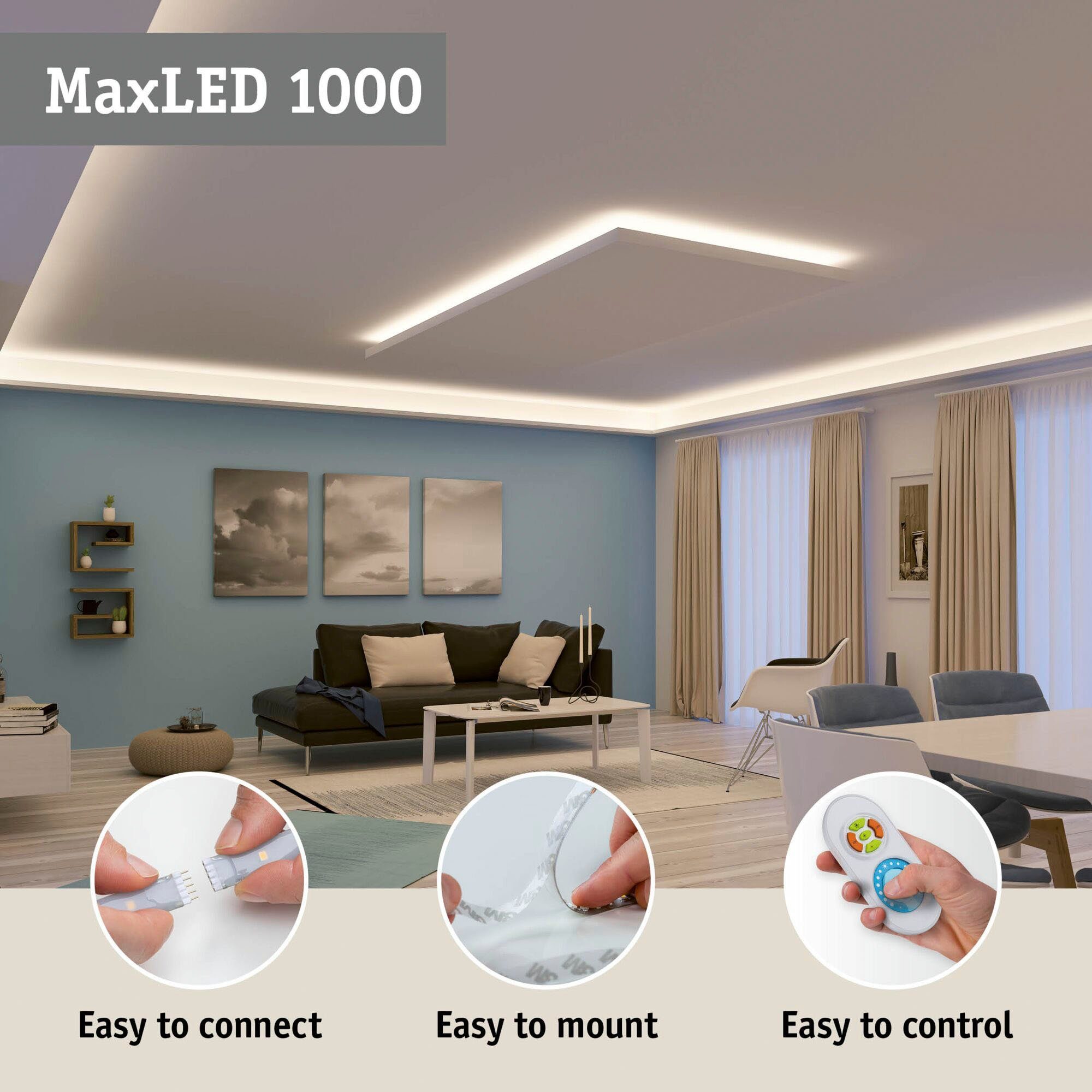 Paulmann LED-Streifen MaxLED 1,5m Tageslichtweiß 1100lm/m 18W 6500K, 1000 1100lm/m Basisset 6500K 18W 1-flammig, Basisset,Tageslichtweiß