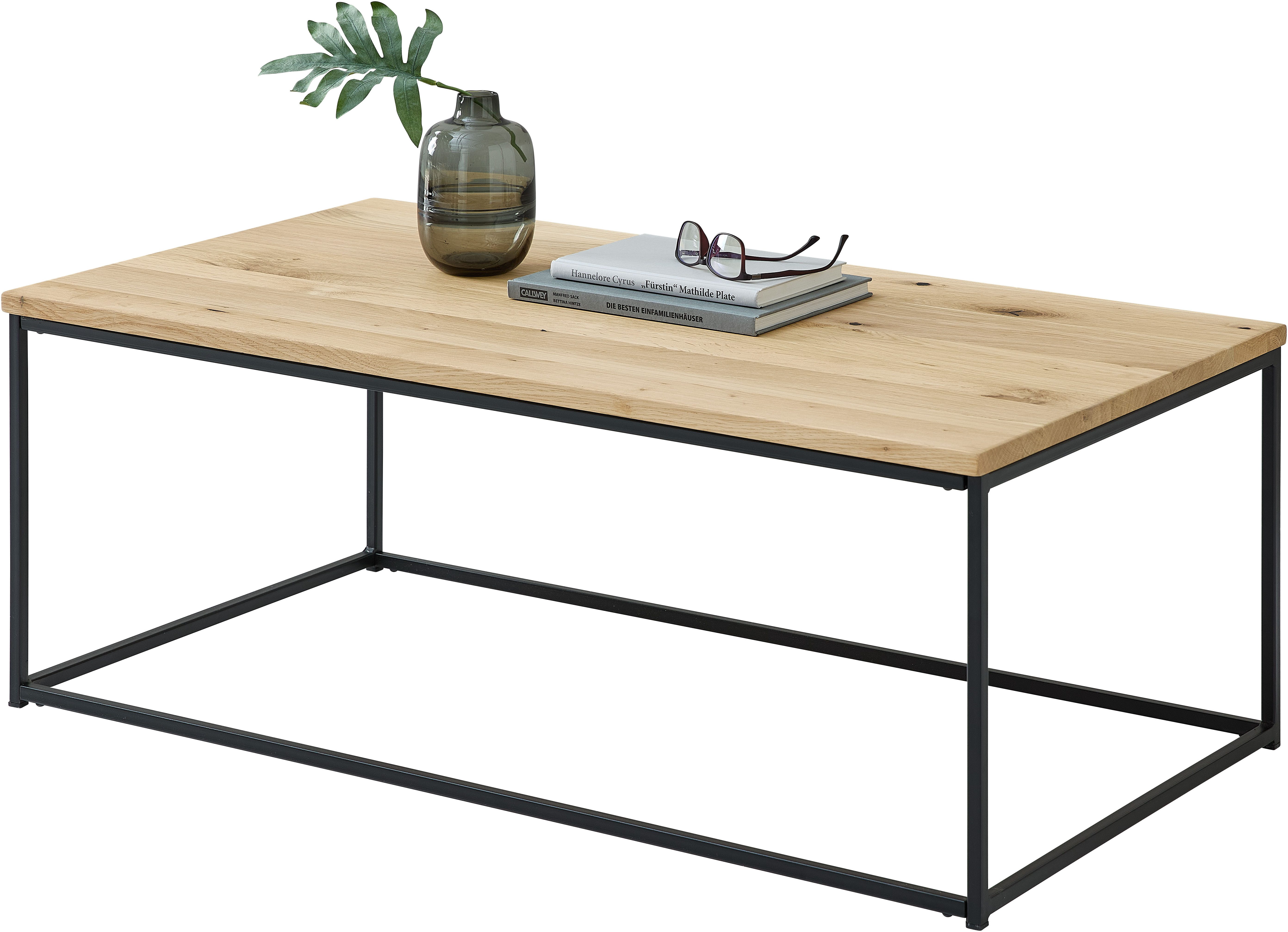 Stolkom Sp.z.o.o. Couchtisch Thor Wohnzimmertisch Massivholz im Industrial Style BxHxT 110x40x60 cm, FSC-Zertifizertes Massivholz, Eiche Massivholz geölt