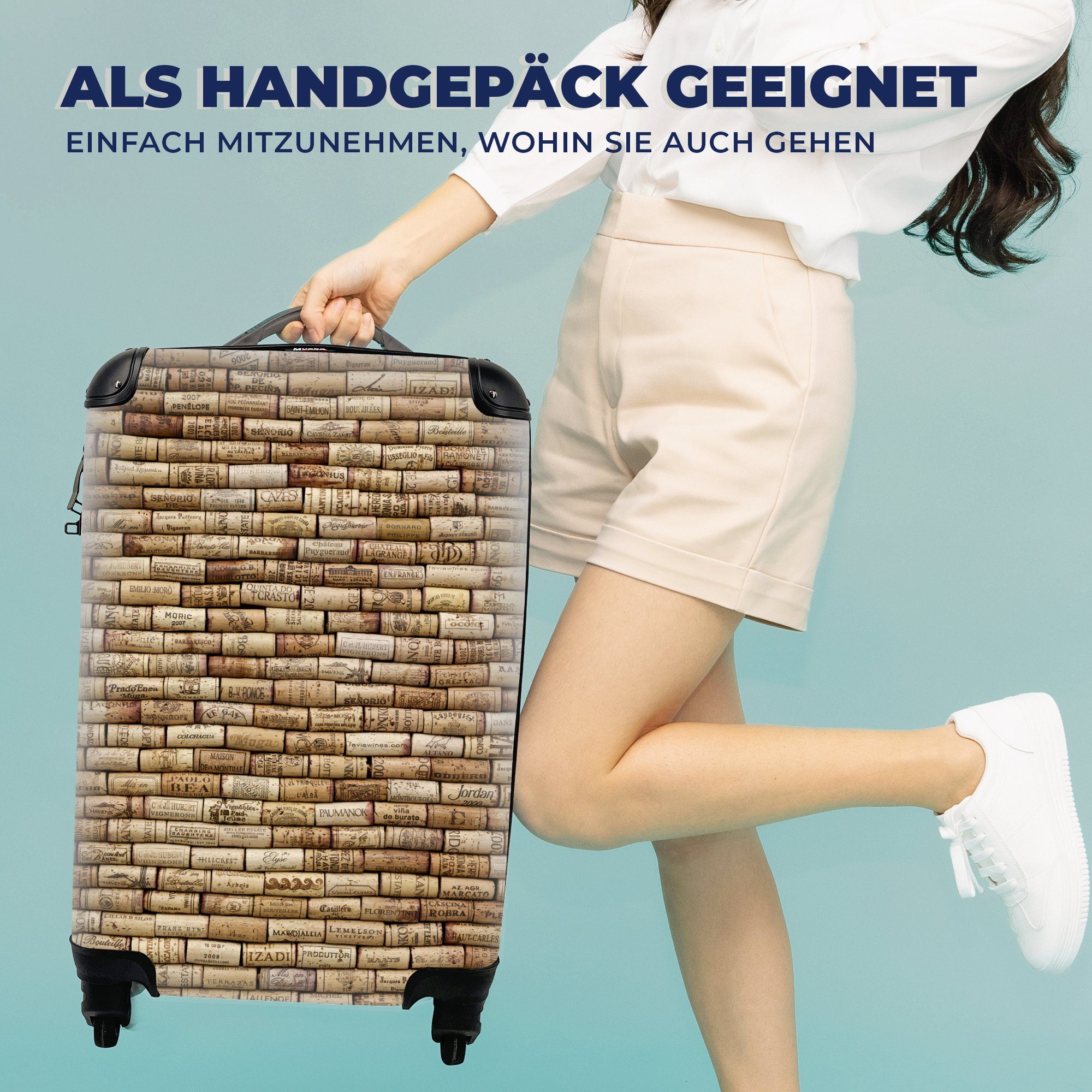 MuchoWow Handgepäckkoffer einer mit Ferien, rollen, Korken Rollen, 4 Reihe, Reisetasche für Trolley, Handgepäck Reisekoffer in