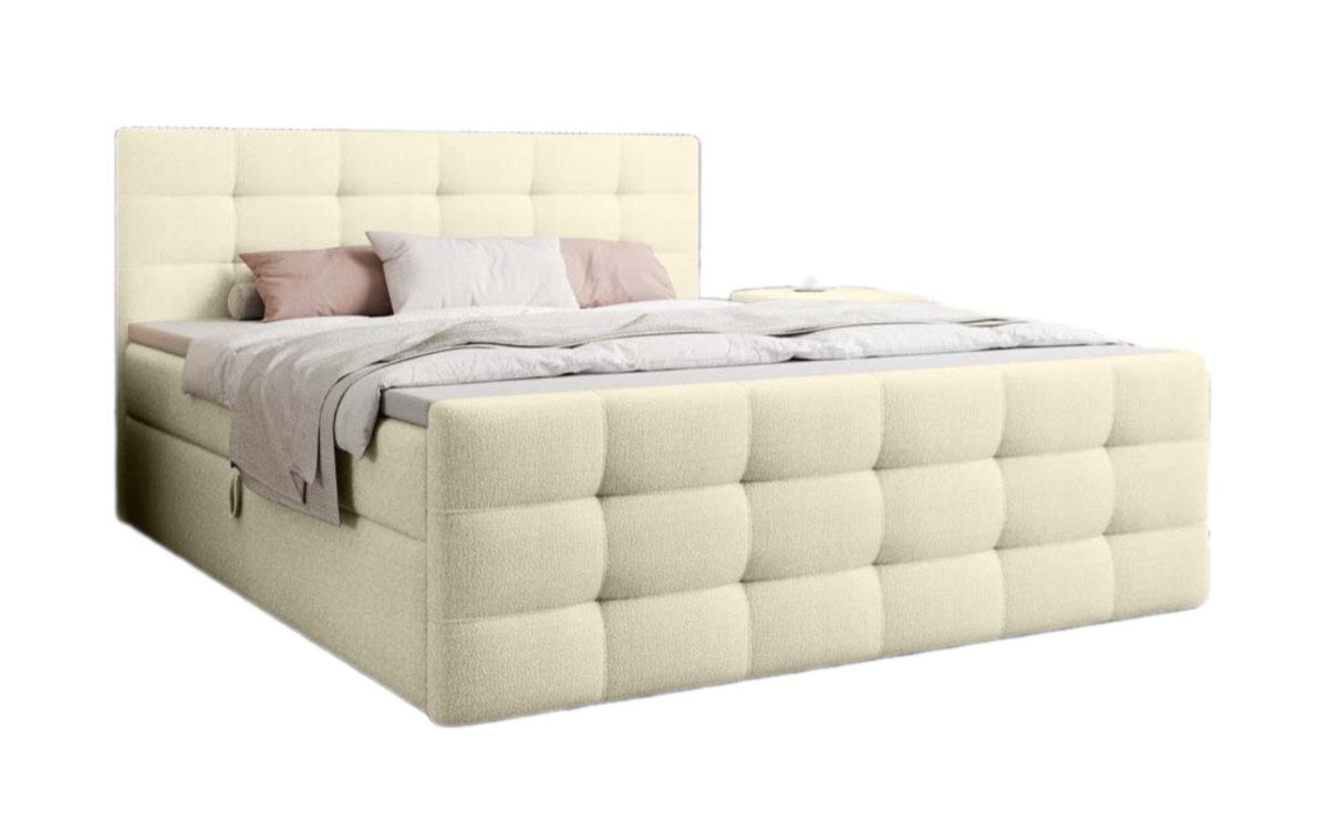 Luxusbetten24 Boxspringbett Luxor in Bouclé, mit Stauraum