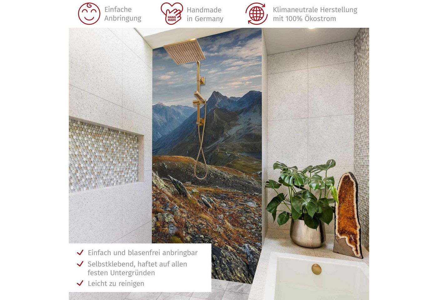 Thumbnail - Bilderdepot24 Badrückwand Natur blau Duschrückwand ohne Bohren Dusche, (1-tlg., Hart-Folie Premium matt 0,61 mm), fugenl...