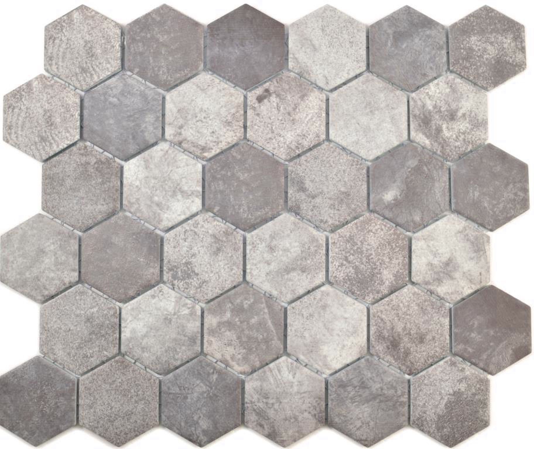 Mosani Mosaikfliesen Hexagonale Sechseck Mosaik Fliese Keramik Zementoptik dunkelgrau
