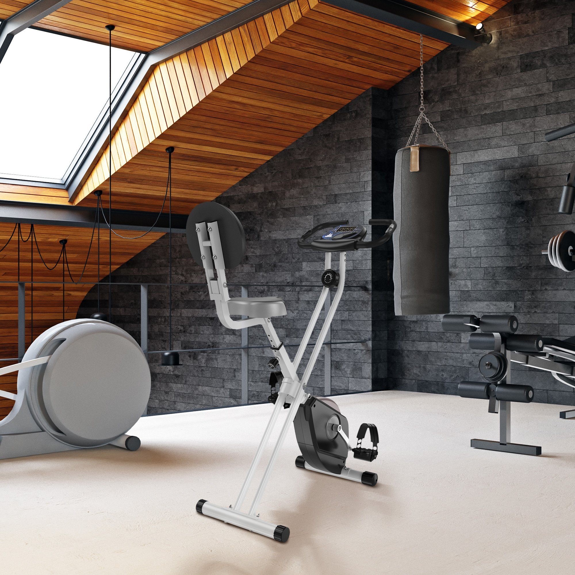 HOMCOM Heimtrainer mit 8 stufig einstellbarem Magnetwiderstand, höhenverstellbar (Schwungrad, 1-tlg., Fahrradtrainer), für Wohnbereich, Schwarz+Grau