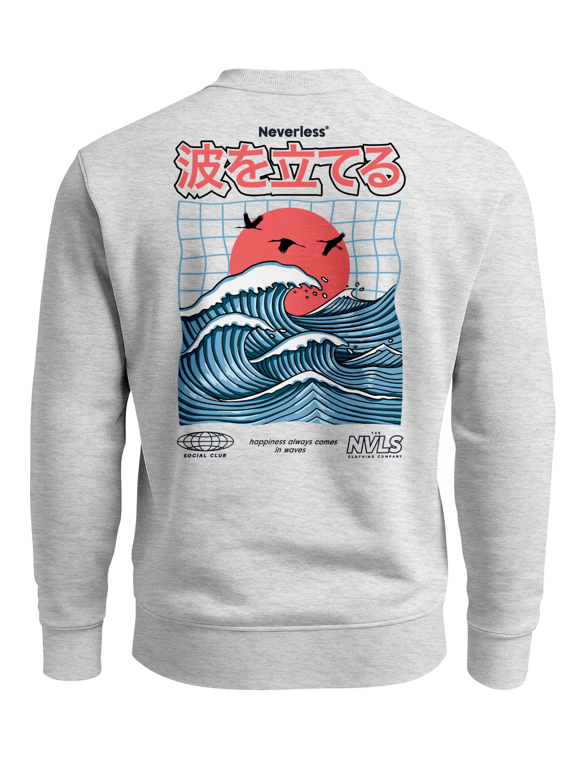 Neverless Sweatshirt Sweatshirt Herren Pullover mit Backprint Rising Wave, günstig online kaufen