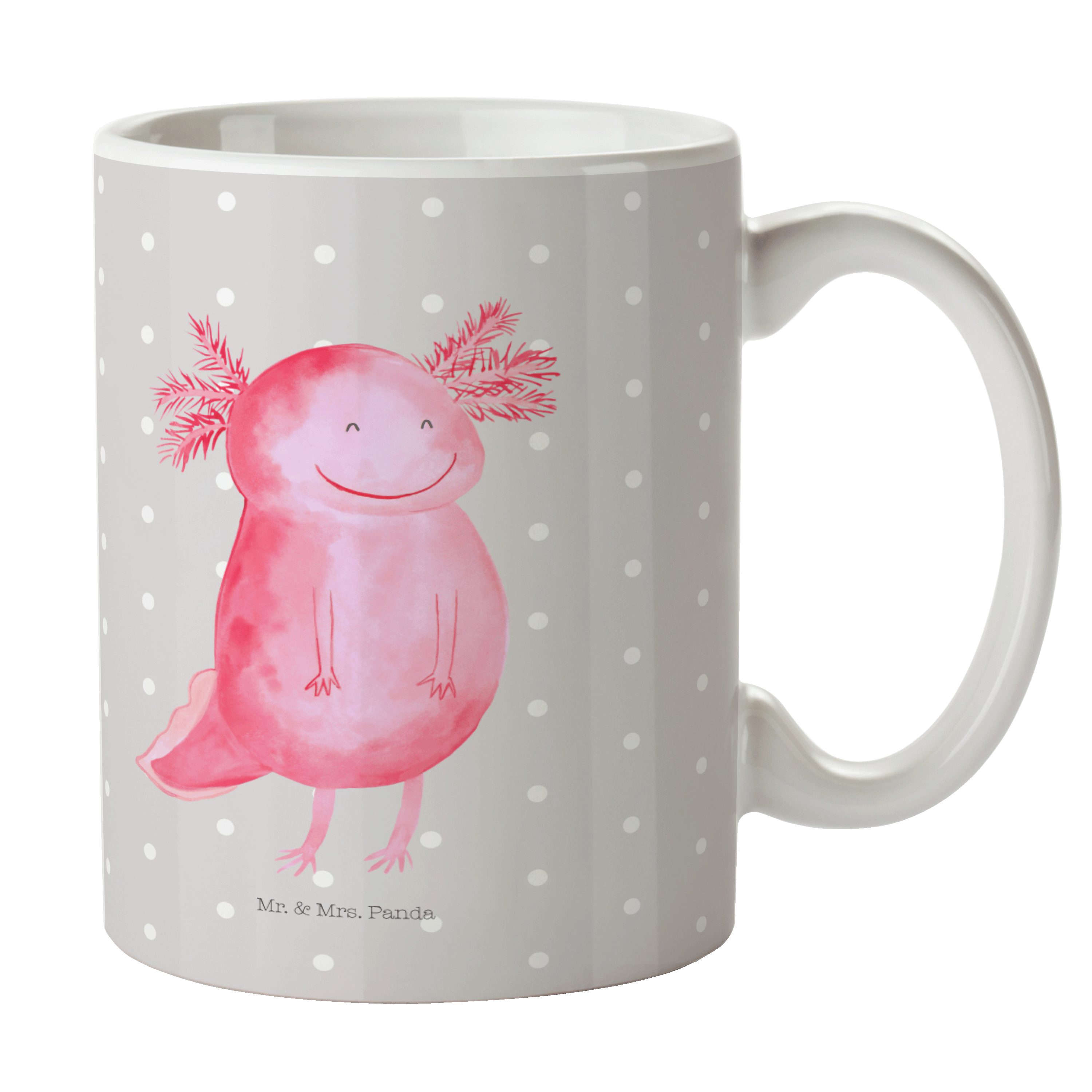 Mr. & Mrs. Panda Tasse Axolotl glücklich - Grau Pastell - Geschenk, Tasse, Tasse Sprüche, Sc, Keramik