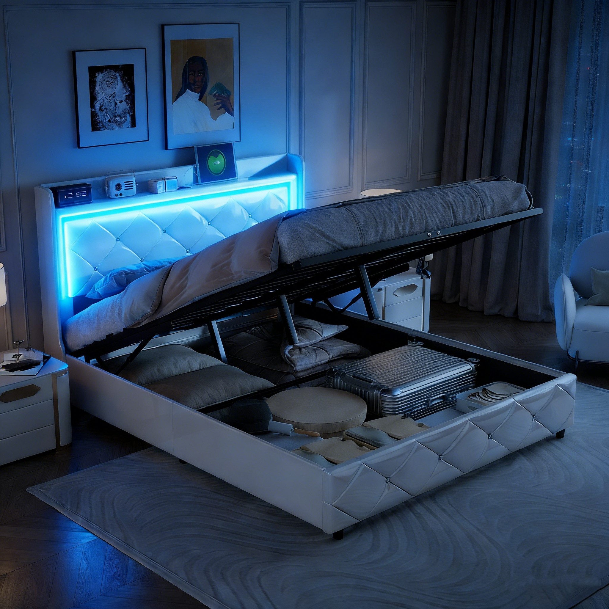PXloue Stauraumbett Polsterbett LED Doppelbett (Kopfteil inklusive 2 USB-An günstig online kaufen