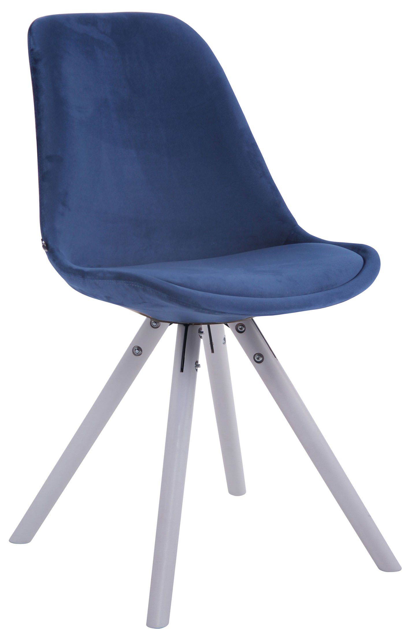 TPFLiving Besucherstuhl Toulon mit hochwertig gepolsterter Sitzfläche - Konferenzstuhl (Küchenstuhl - Esszimmerstuhl - Wohnzimmerstuhl), Gestell: Buchenholz weiß rund - Sitzfläche: Samt blau