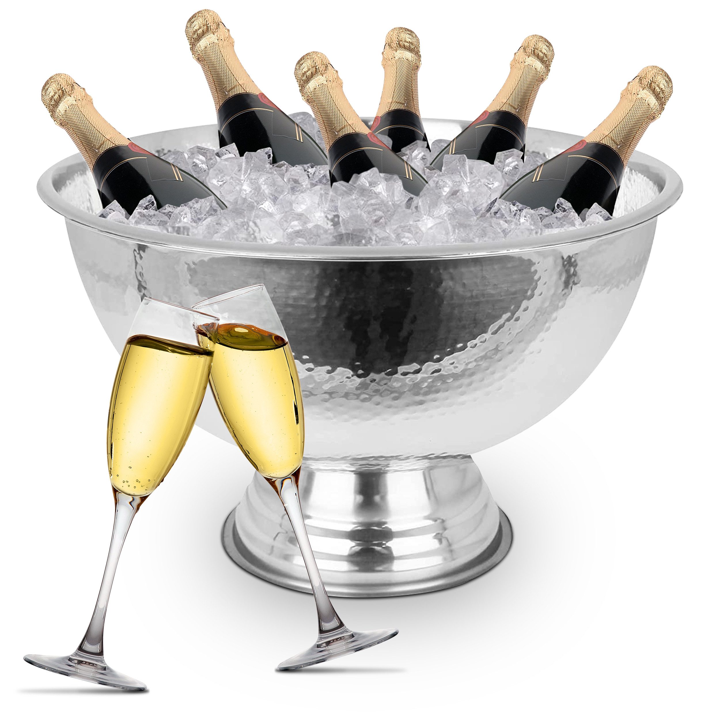 Outdoor-Flaschenkühler Sektkühler Edelstahl Ø40cm Hammerschlagoptik 6 Wein Flaschenkühler