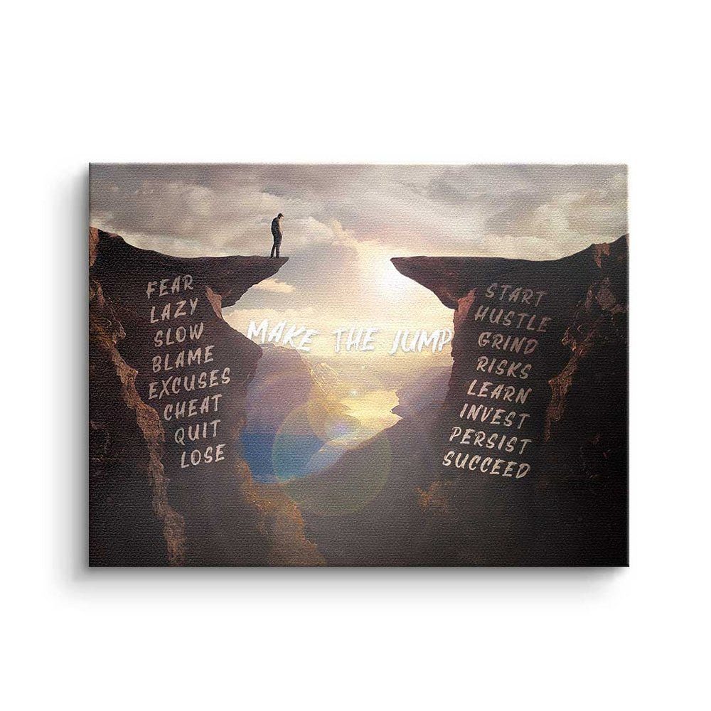 Premium Leinwandbild - Leinwandbild, Mindset Rahmen Jump DOTCOMCANVAS® - Make The goldener - Motivation