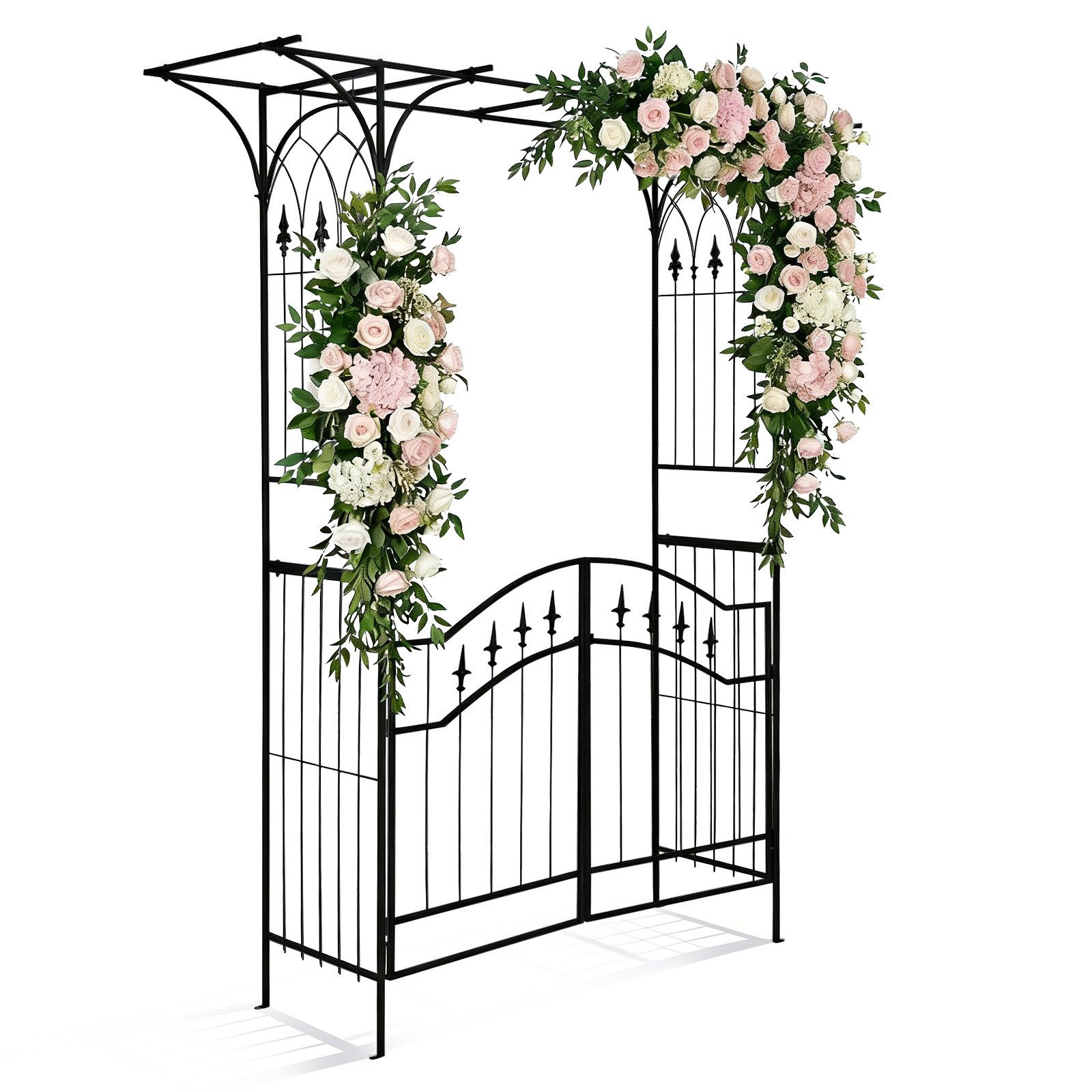 LALAHO Rosenbogen Gartenbogen aus Metall mit Tür 122x41x208 cm, Stabiles Rankgerüst für Kletterpflanzen