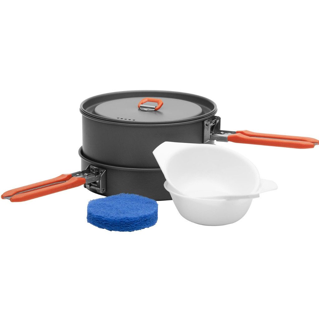FireMaple Geschirr-Set Camping Kochgeschirr Aluminium für 1–2 Personen – Orange (6-tlg), 2 Personen, Harteloxiertes Aluminium, Edelstahl, faltbare Griffe, stapelbar, leichtgewichtig, Hitzeverteilung
