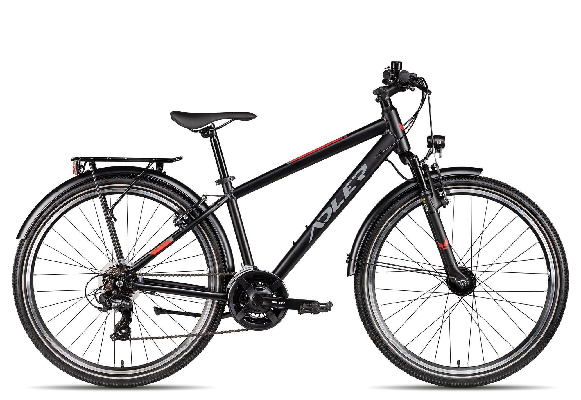 Adler Kinderfahrrad Ace 26 21, 21 Gang Shimano Tourney RD-TY300-7 Schaltwerk, Kettenschaltung, Straßenausstattung schwarz/grau