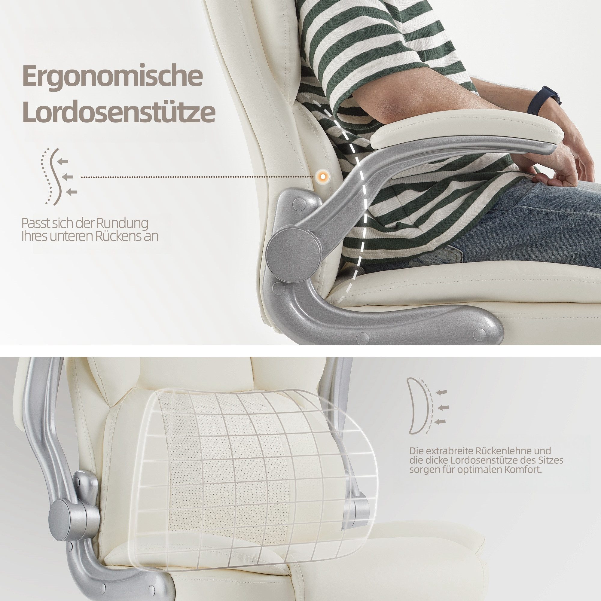 IWMH Chefsessel Ergonomischer Bürostuhl, Höhenverstellbar Gaming Stuhl (PU-Leder Schreibtischstuhl), Drehstuhl mit klappbarer Armlehnen und Lendenwirbelstütze