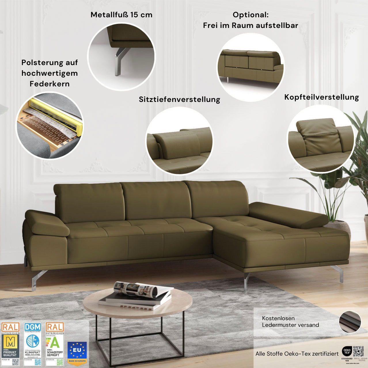 Places of Style Ecksofa Caluna, Inkl.Sitztiefenverstellung günstig online kaufen