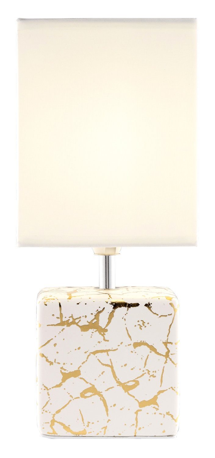 casa NOVA Tischleuchte CERRA, Weiß, Goldgelb, Höhe 30 cm, Stoffschirm, ohne Leuchtmittel, 1-flammig, Keramik, Tischlampe | Tischlampen