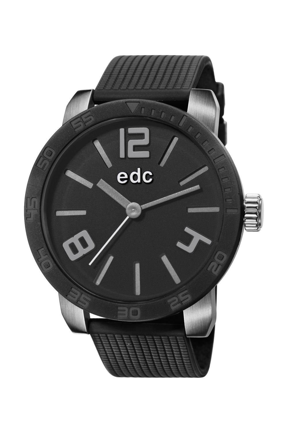 edc by Esprit Quarzuhr Bold Maverick Midnight Black, aus Edelstahl, Kunststoffband, Schwarz, Silber, Dornschließe