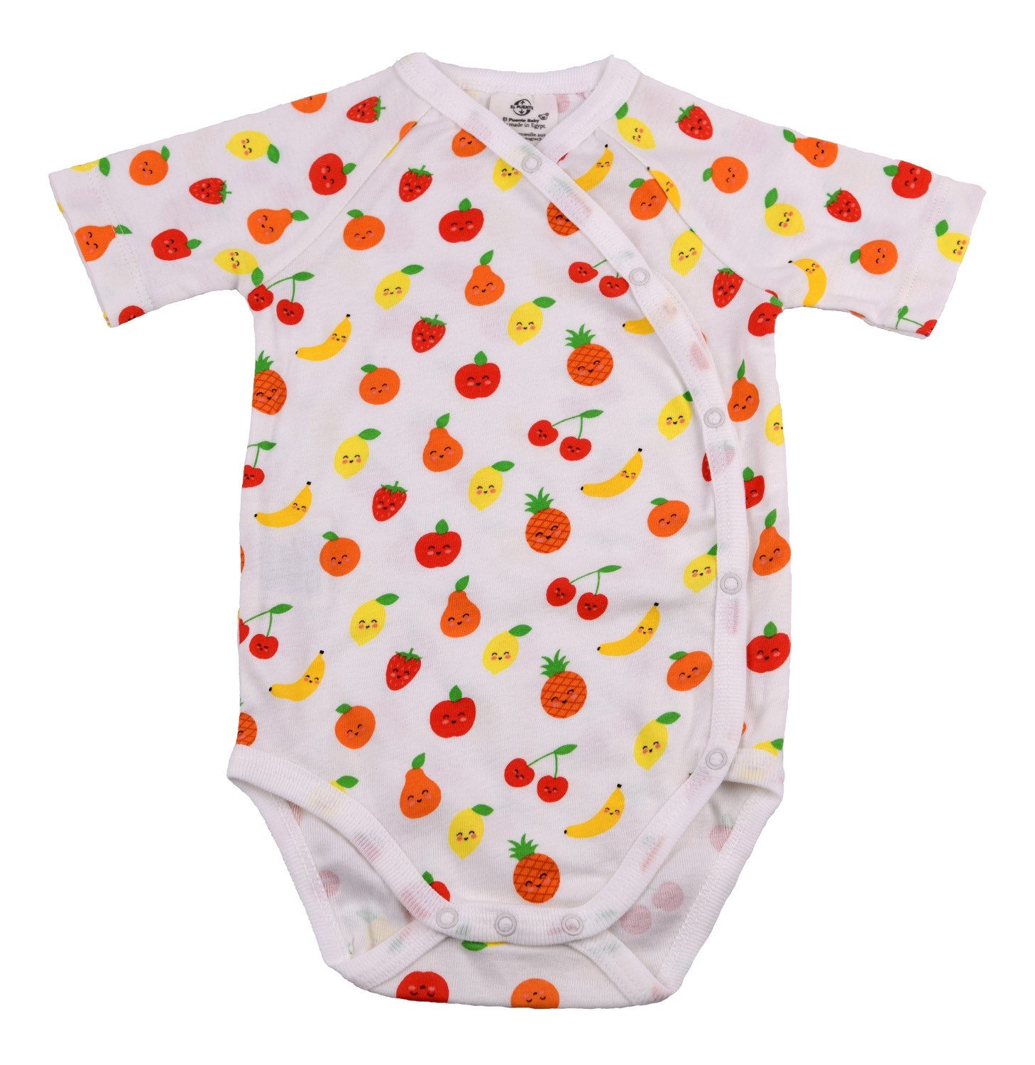 El Puente Strampler Babybody "Funny Fruits", Größe 74/80, Handmade, Bio Fair Trade