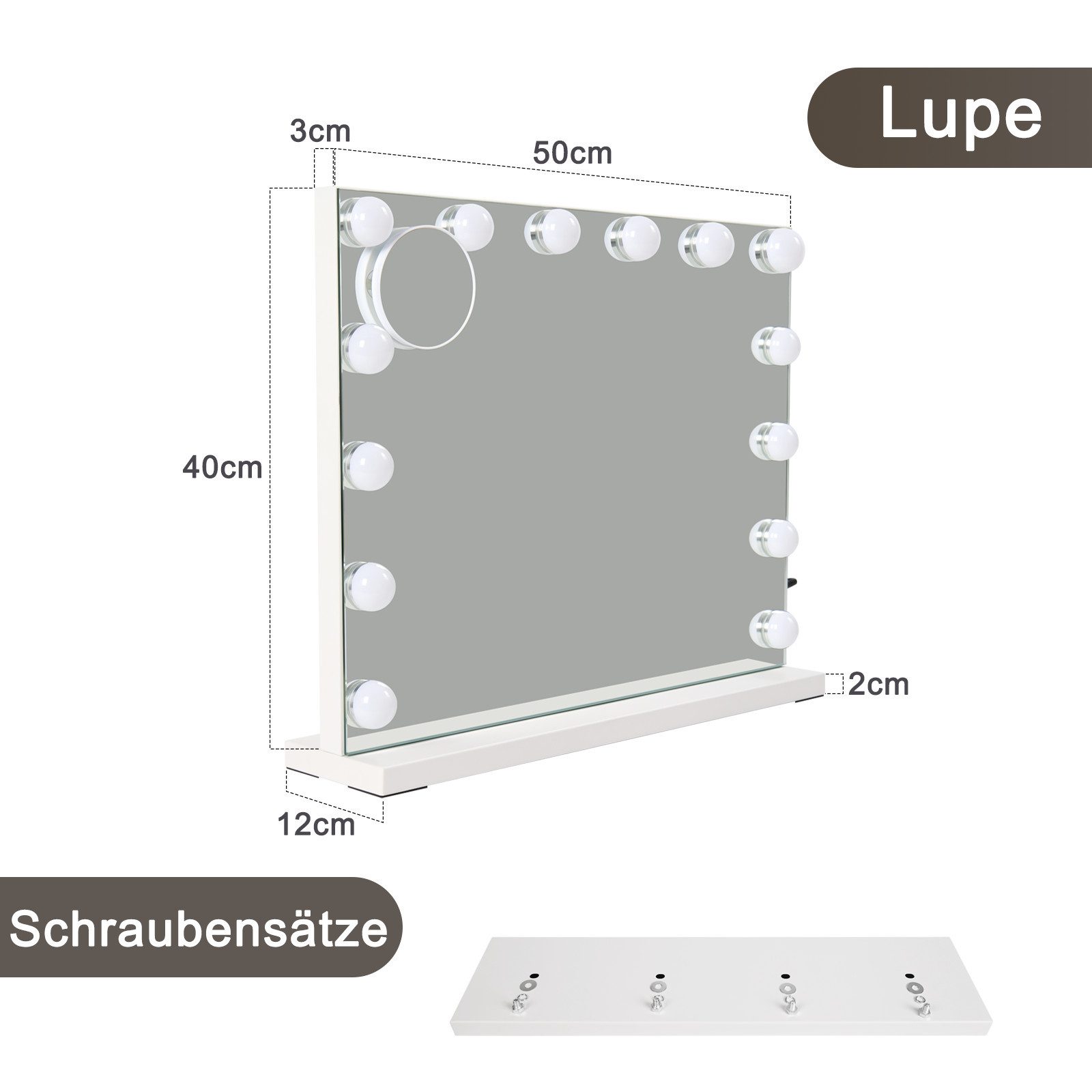 ZMH Schminkspiegel mit Beleuchtung Dimmbar mit 3 Farblichtmodi für Schminktisch (Packung, 1-St., 1*Schminkspiegel mit Beleuchtung), Weiß USB Anschluss 5 Facher Vergrößerun für Ankleidezimmer