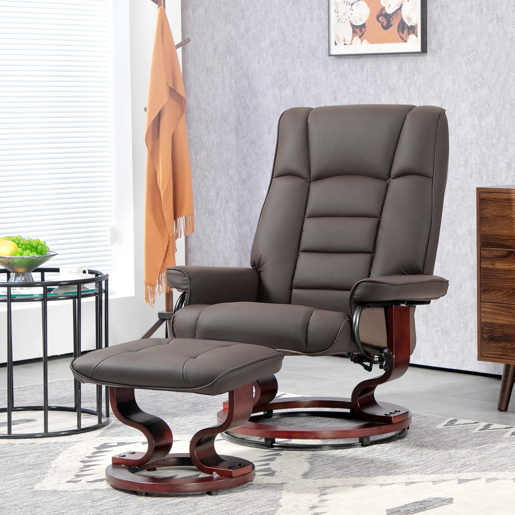 HOMCOM Relaxsessel Relaxsessel mit Hocker, 360°drehbarer Wohnzimmersessel (Set, 2-St., bestehend aus Sessel und Hocker), Rückenlehne verstellbar bis 130°, 360° drehbar, mit Hocker