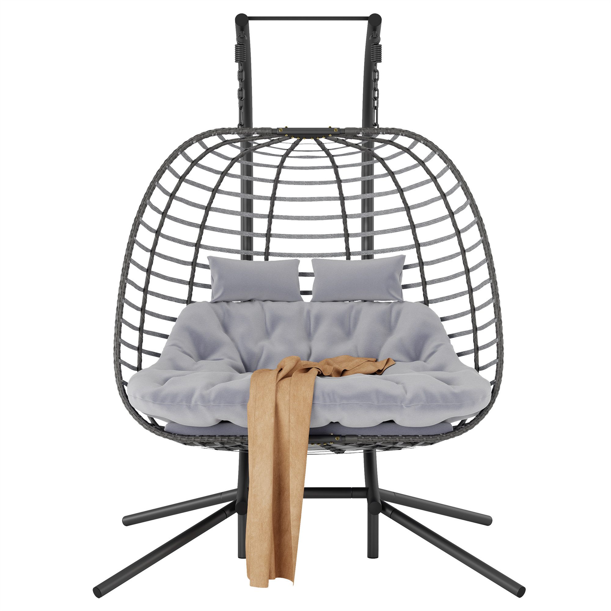 FREDEES Hängesessel Polyrattan Hängestuhl Liegestuhl für Garten, Balkon