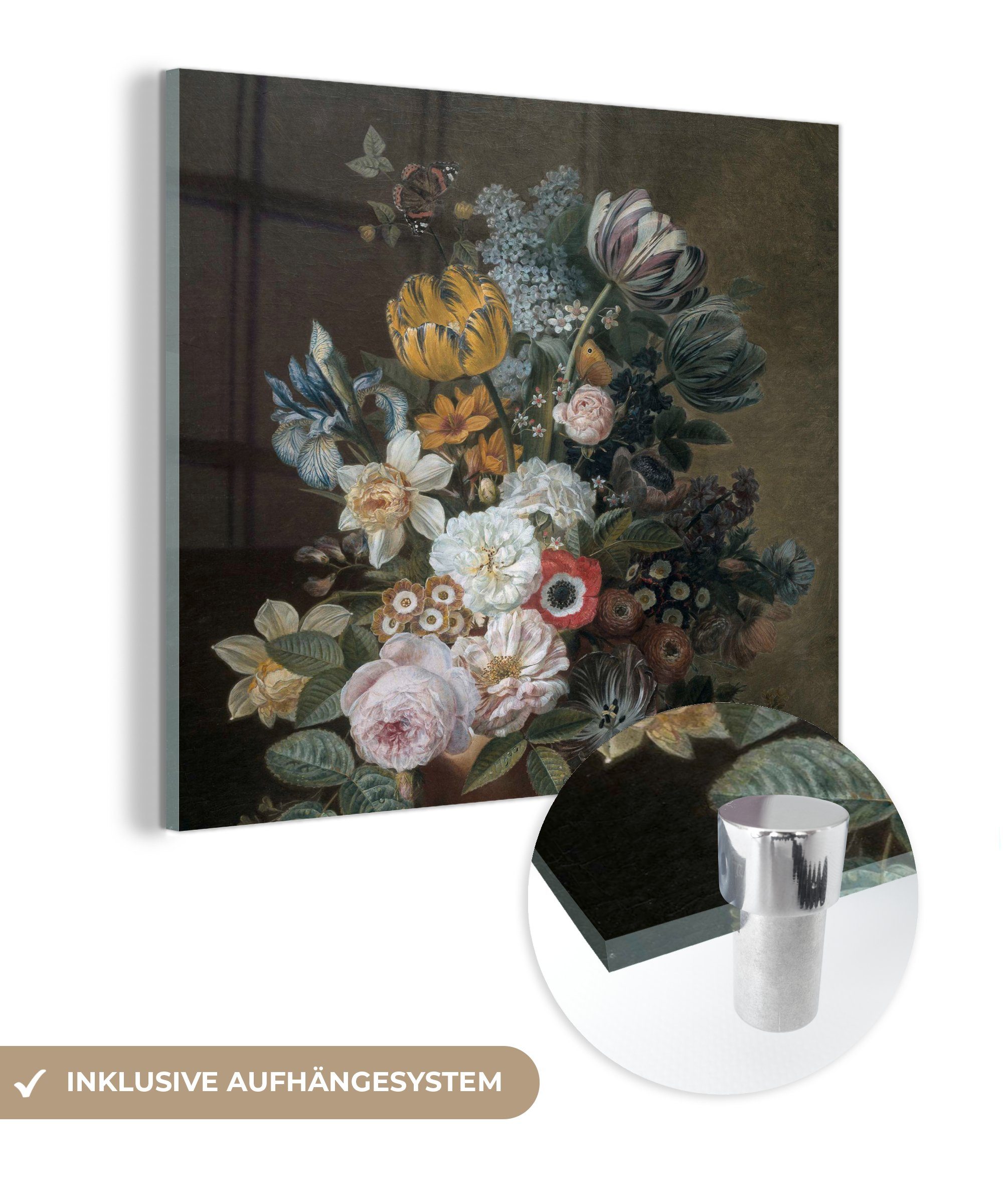 MuchoWow Acrylglasbild Stilleben mit Blumen - Gemälde von Eelke Jelles Eelkema, (1 St), Glasbilder - Bilder auf Glas Wandbild - Foto auf Glas - Wanddekoration bunt