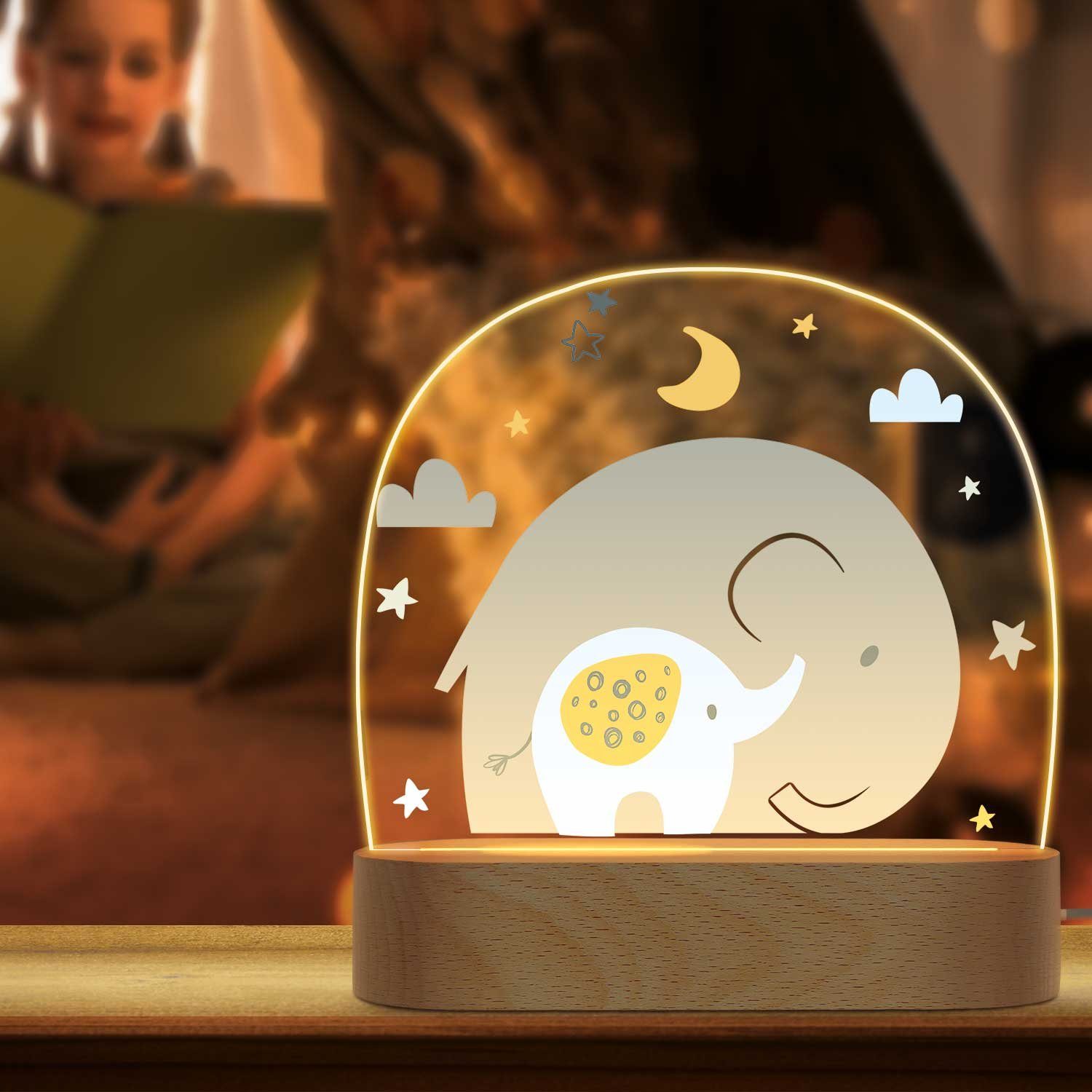GRAVURZEILE LED Nachtlicht für Kinder, Beruhigend und Energiesparend - Elefant Design Blau, LED, 3 Lichtmodi: Warm- Kalt- und Mischweiß, Geschenk für Kinder & Baby