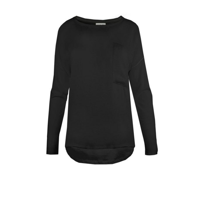 XOX T-Shirt XOX Shirt U-Boot Ausschnitt Boxy Longsleeve Strass schwarz - Fair Trade Langarm Damenmode