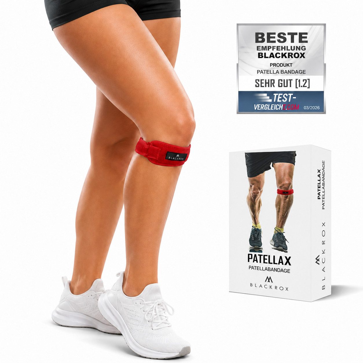 BLACKROX Kniebandage [Vergleichssieger 2026] Patellabandage, One Size, Damen und Herren
