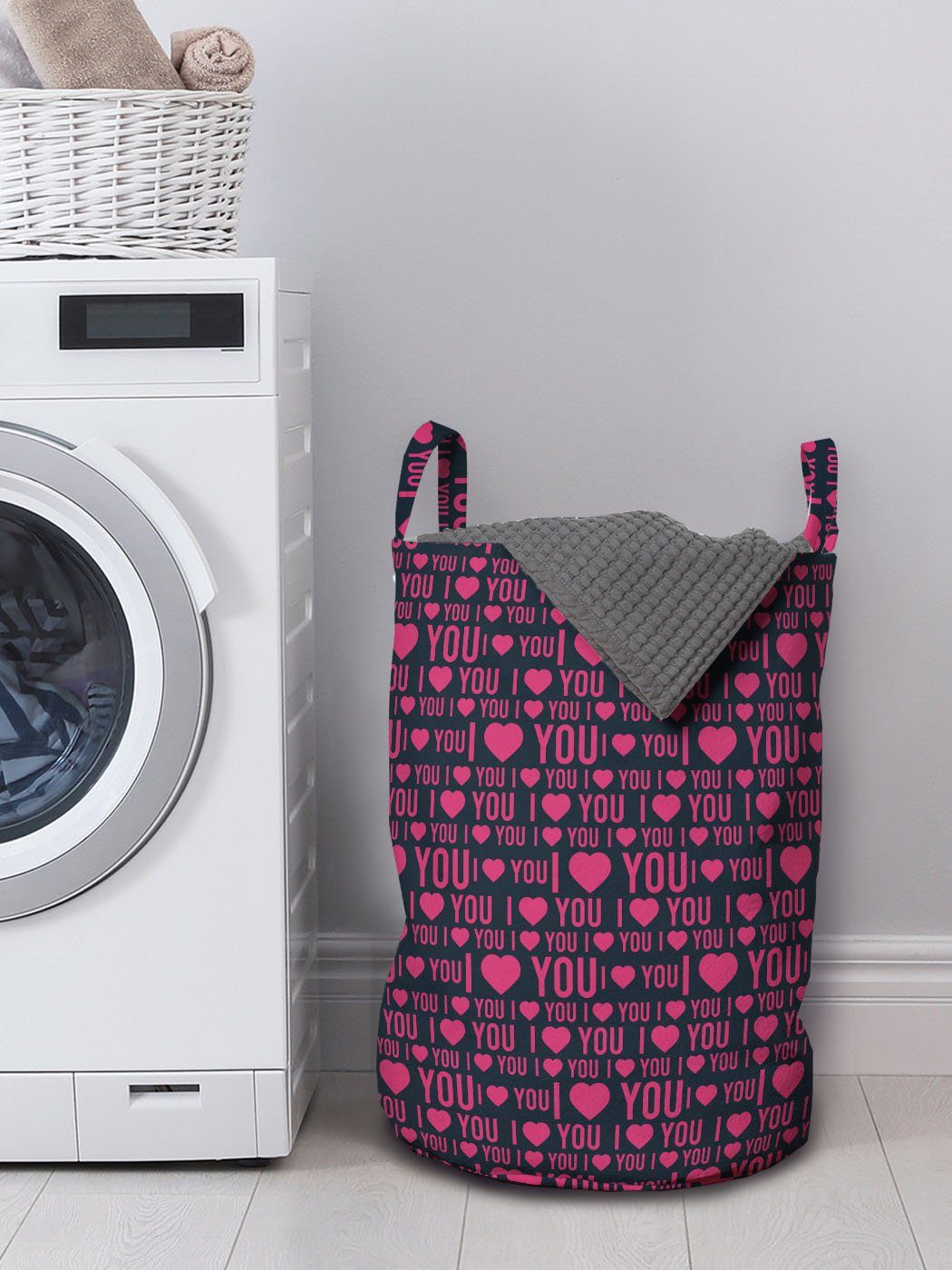 Abakuhaus Wäschesäckchen Wäschekorb mit Griffen liebe Muster-Herz Waschsalons, Ich Romantik für Kordelzugverschluss dich