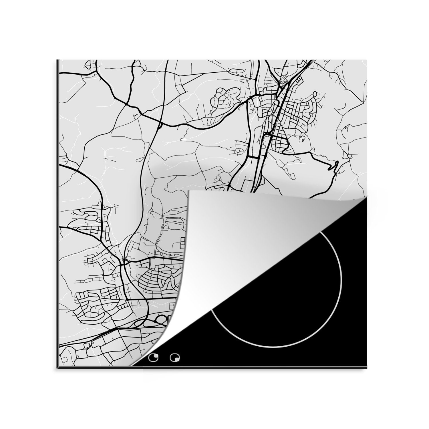 MuchoWow Herdblende-/Abdeckplatte Aalen - Karte - Stadtplan - Deutschland, Vinyl, (1 tlg), 78x78 cm, Ceranfeldabdeckung, Arbeitsplatte für küche