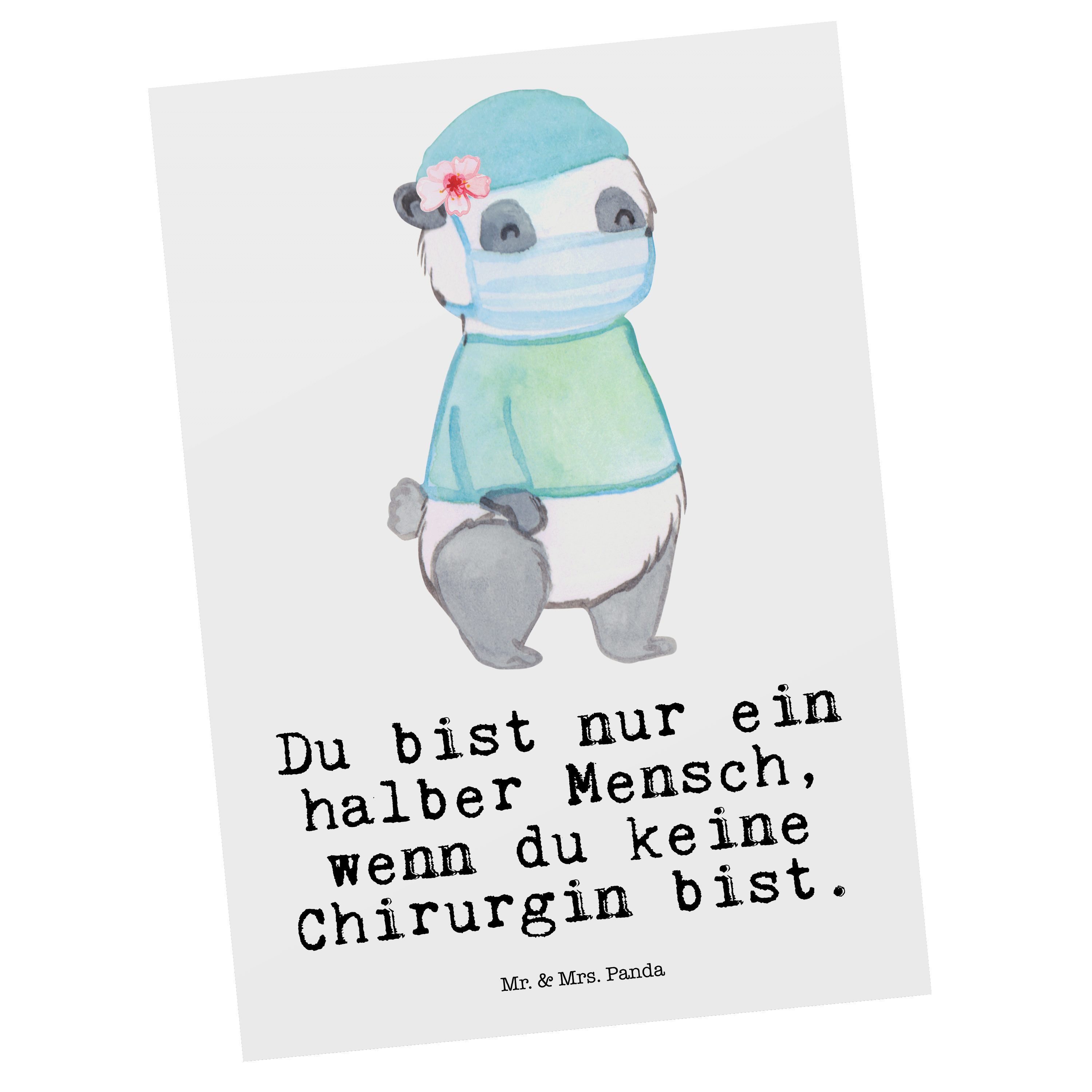 Mr. & Mrs. Panda Postkarte Chirurgin mit Herz - Weiß - Geschenk, Dankeskarte, Arbeitskollege, Kr
