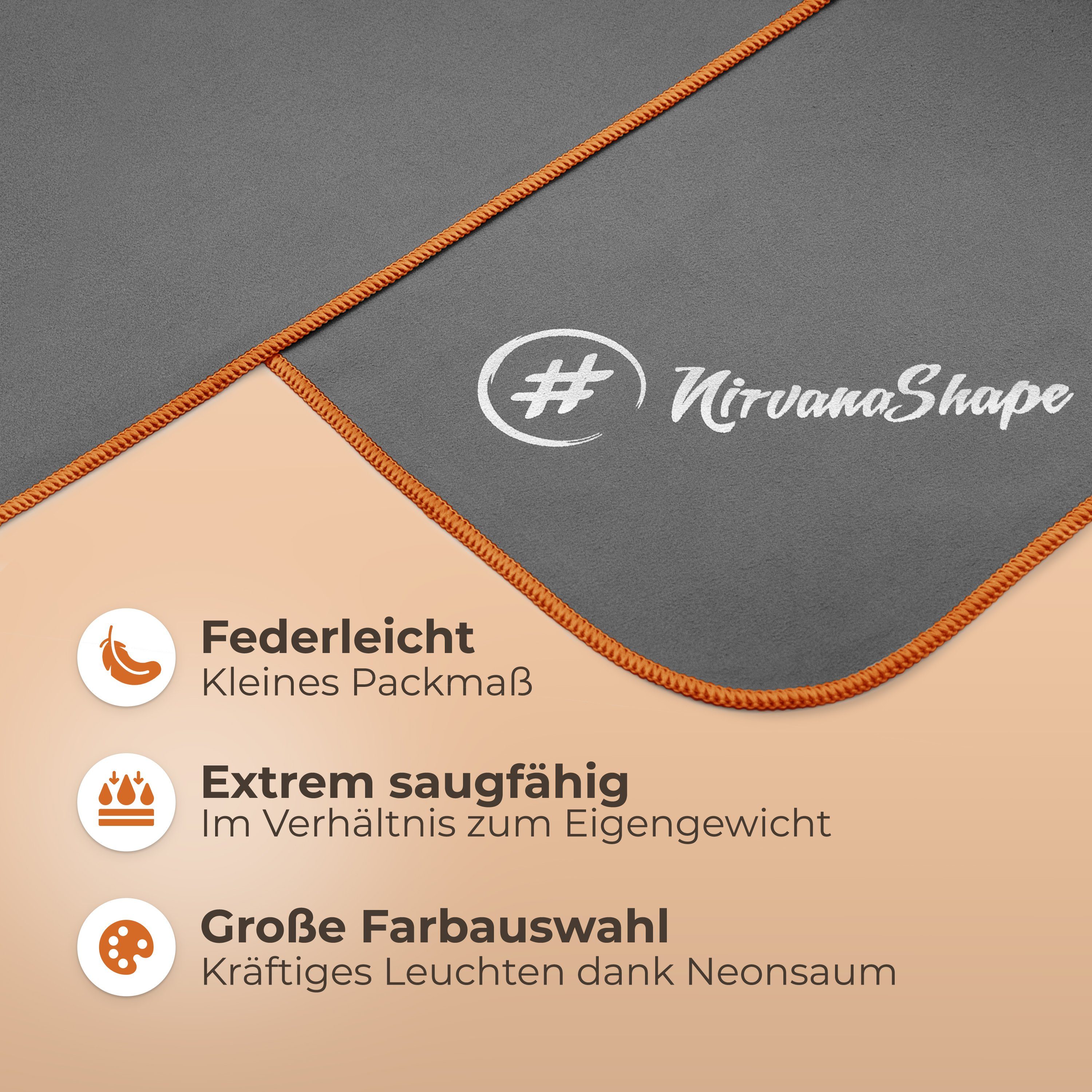 NirvanaShape Sporthandtuch Mikrofaser Handtuch, Badehandtuch, Reisehandtuch, Sporthandtuch, saugfähig, leicht, schnelltrocknend, für Reisen, Fitness, Yoga, Sauna