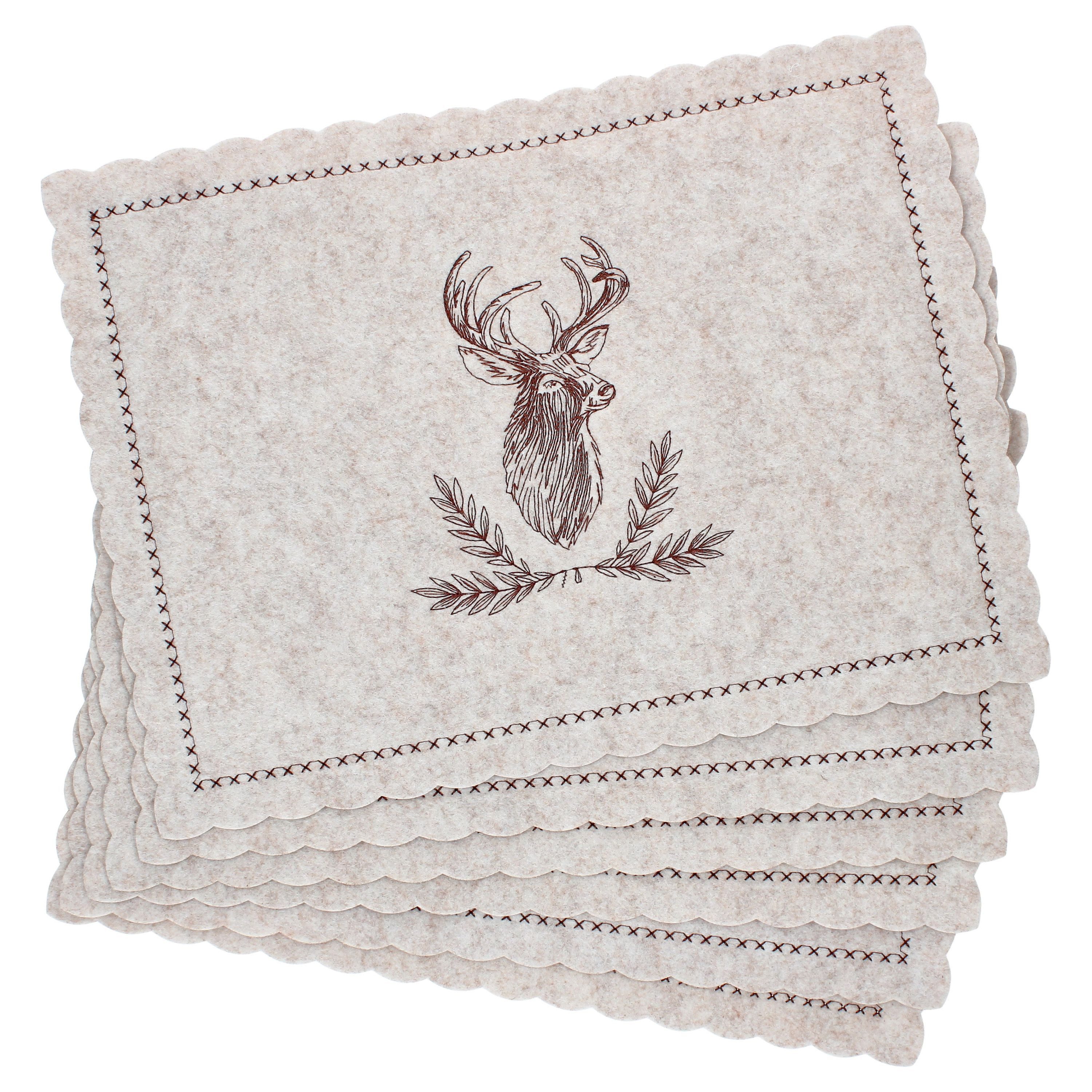 MamboCat Platzset 6x Alois Tischset LxB 30x40cm rechteckig Filz Platzsets Hirsch