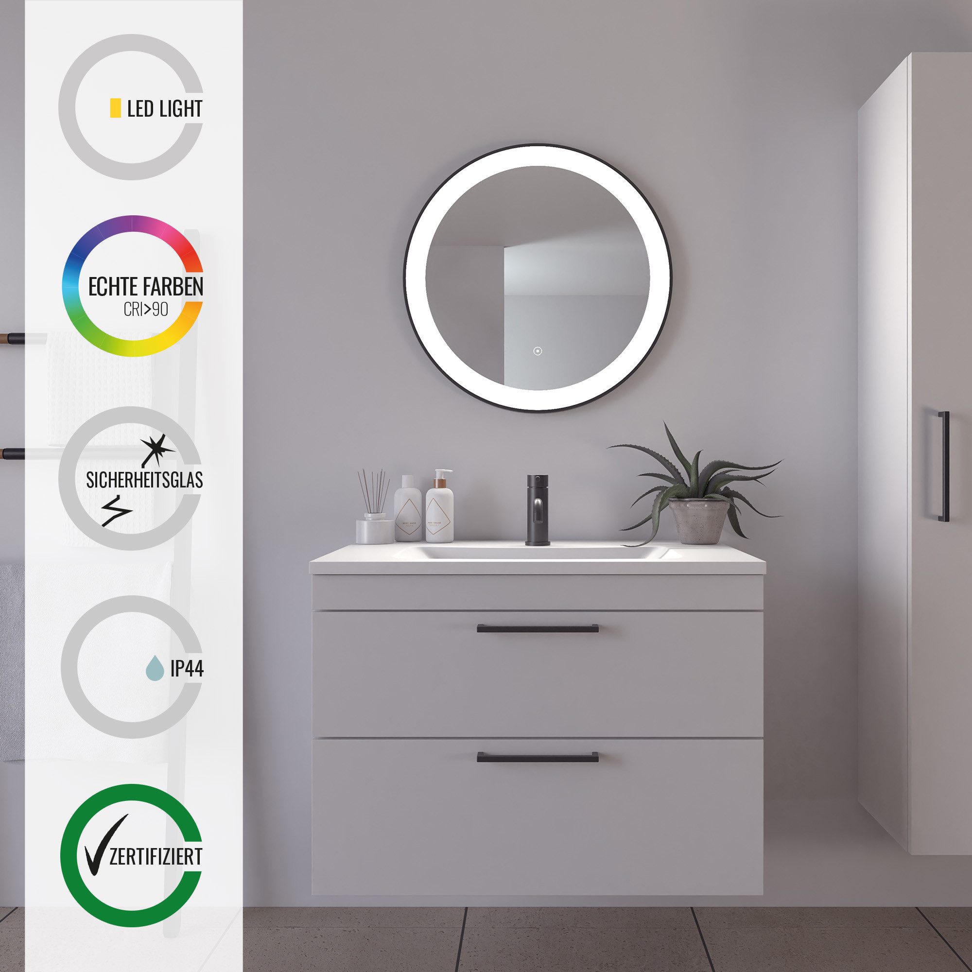 Loevschall Badspiegel Libra Rund, Badzimmerspiegel mit LED Beleuchtung (1-S günstig online kaufen