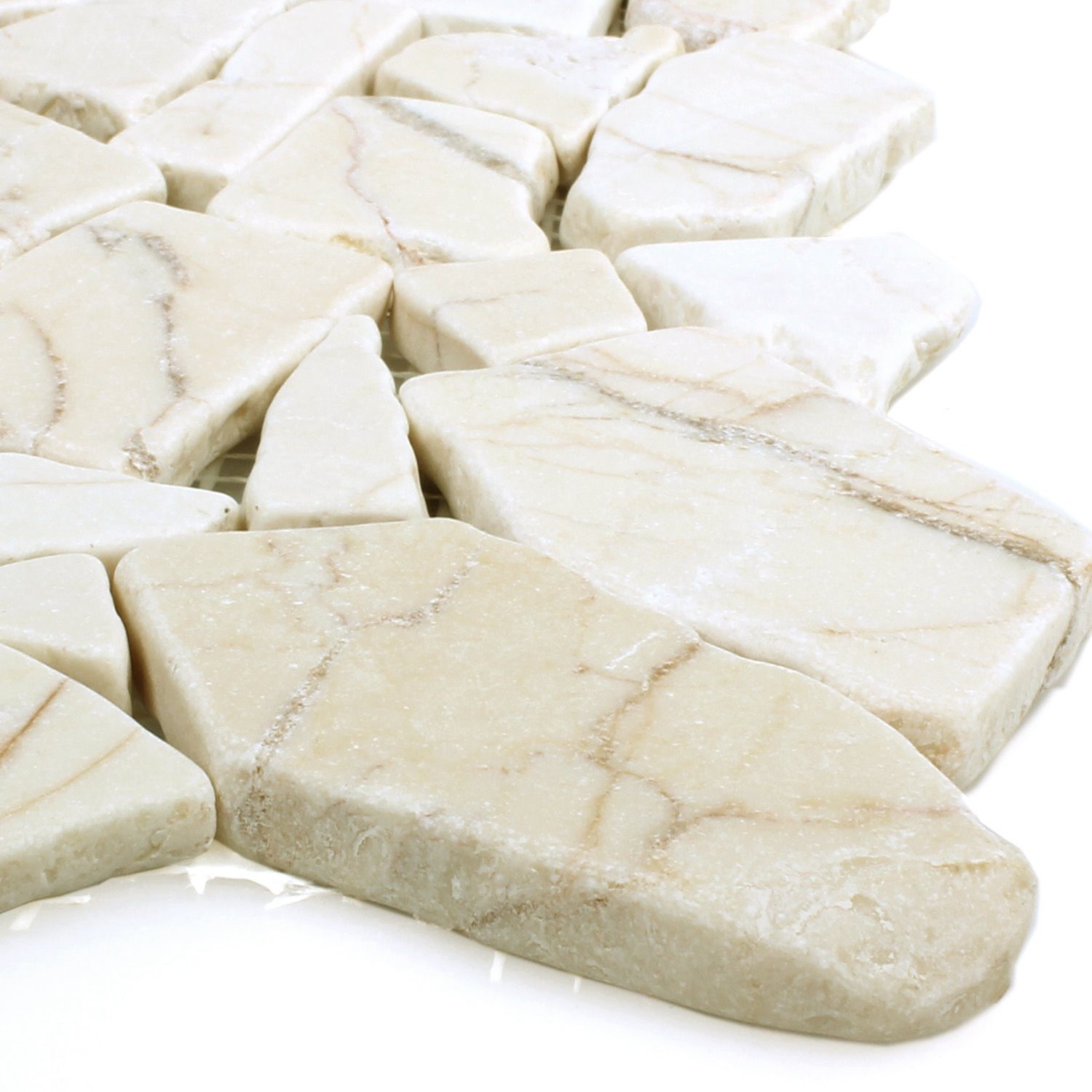 Mosafil Mosaikfliesen Naturstein Marmor Bruch Mosaikfliesen Pulpis Golden Cream Poliert, Naturstein 30.500x30.500, beige, Verlegefertig auf ein Netz geklebt - Frostsicher - Wasserfest -