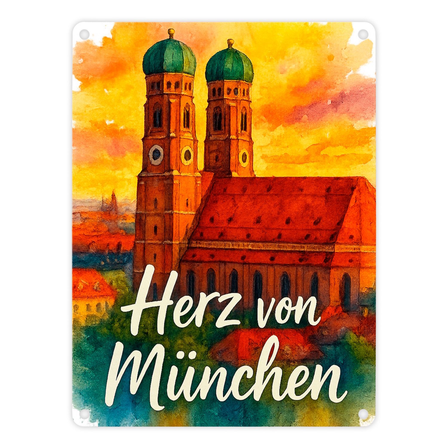 speecheese Metallschild Münchner Frauenkirche Herz von München Metallschild in 15x20 cm