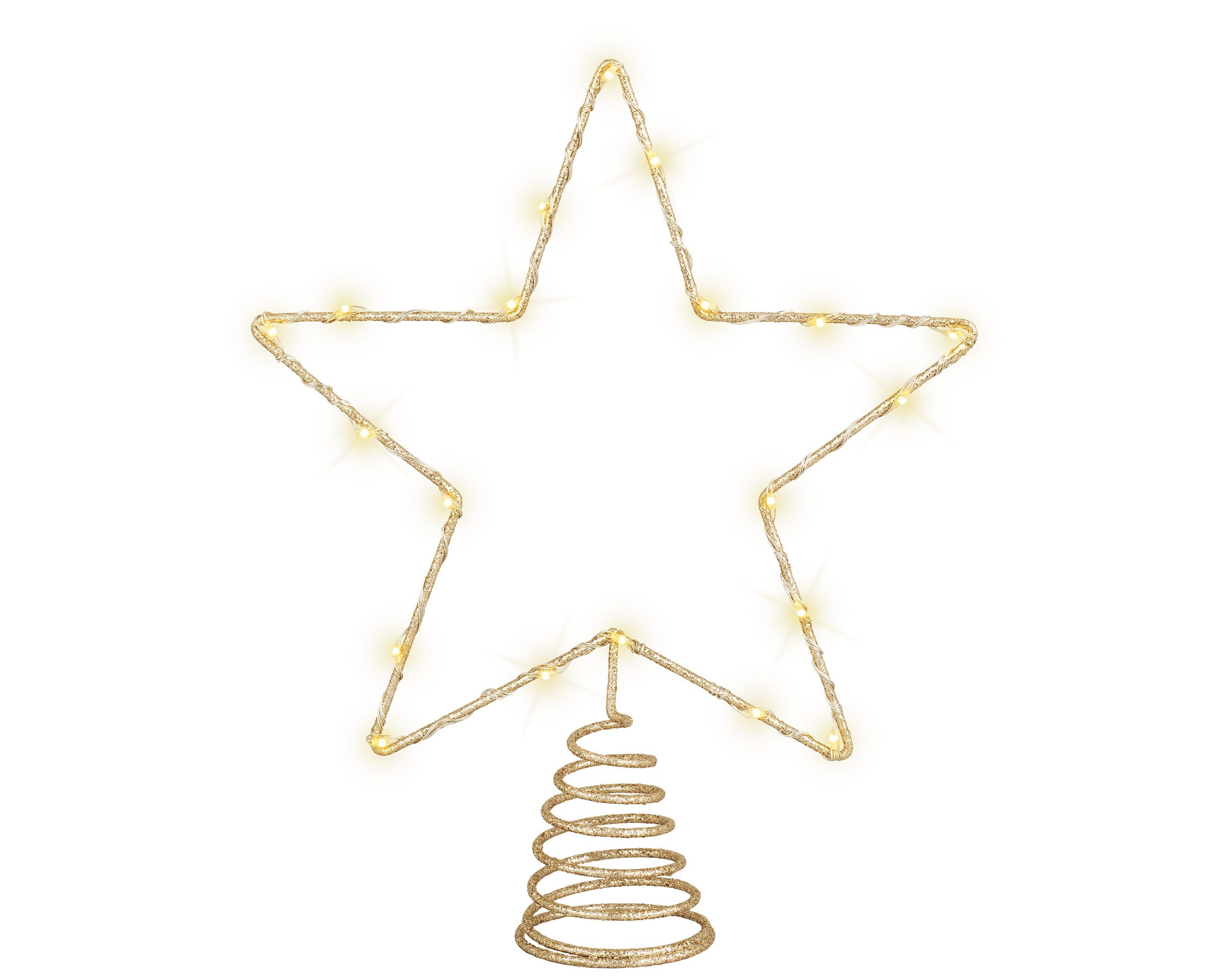 Lumineo Christbaumspitze, LED Christbaumspitze Stern mit Timer 27cm Metall Gold / Klassisch Warm