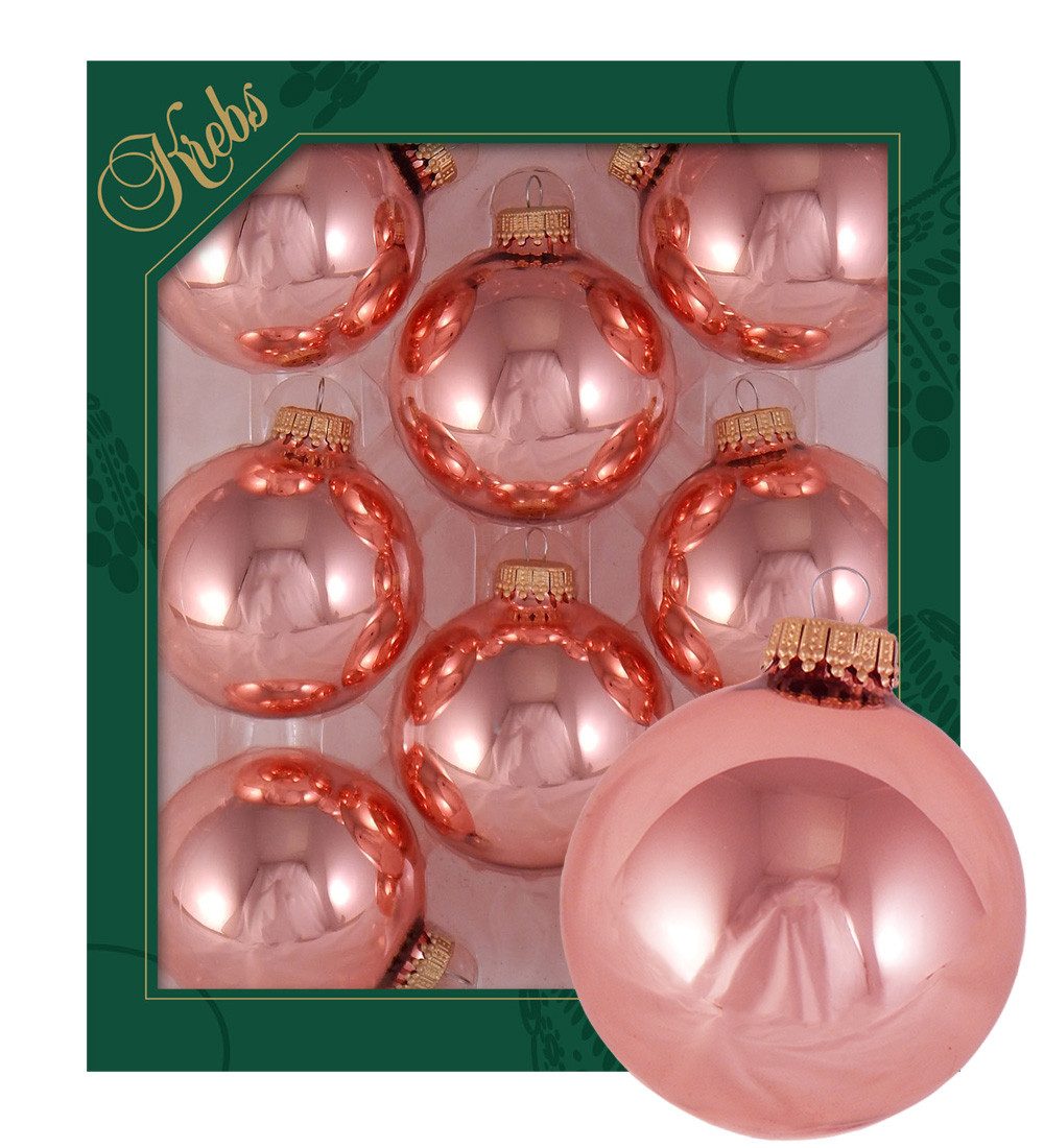 Krebs Glas Lauscha Weihnachtsbaumkugel Christbaumkugeln - 8er Set - Altrosa Glanz - ca. 7cm - aus Glas, für elegante, skandinavische und zeitlos-moderne Deko-Konzepte