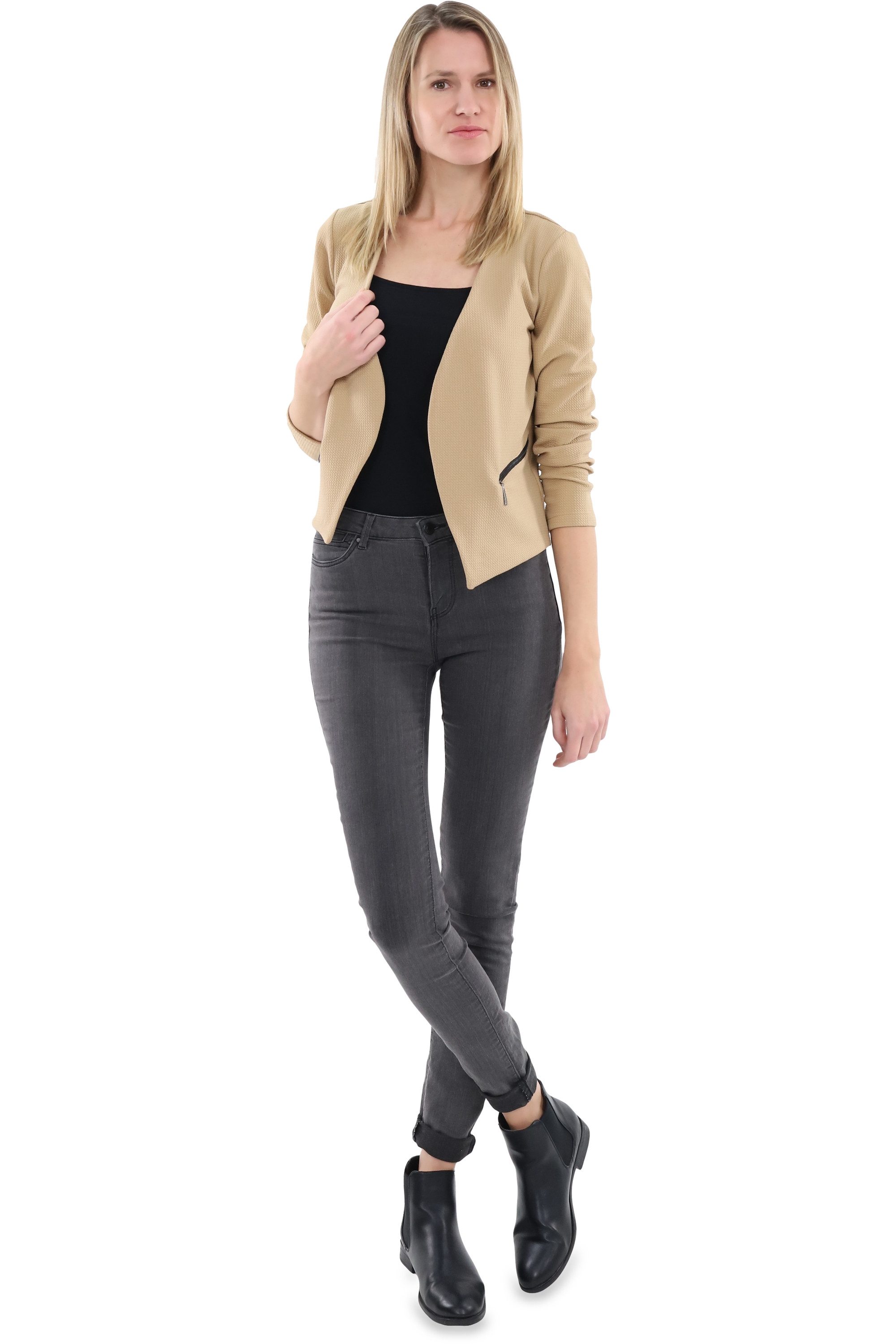 malito more than fashion Jackenblazer malito Damen Blazer ohne Kragen, Sakko im Basic Look, Kurzjacke mit Sweatblazer im Basic-Look