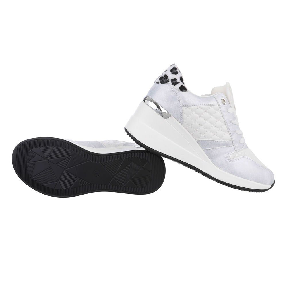 Ital-Design Damen Low-Top Freizeit Sneaker Keilabsatz/Wedge Sneakers Low in Silber