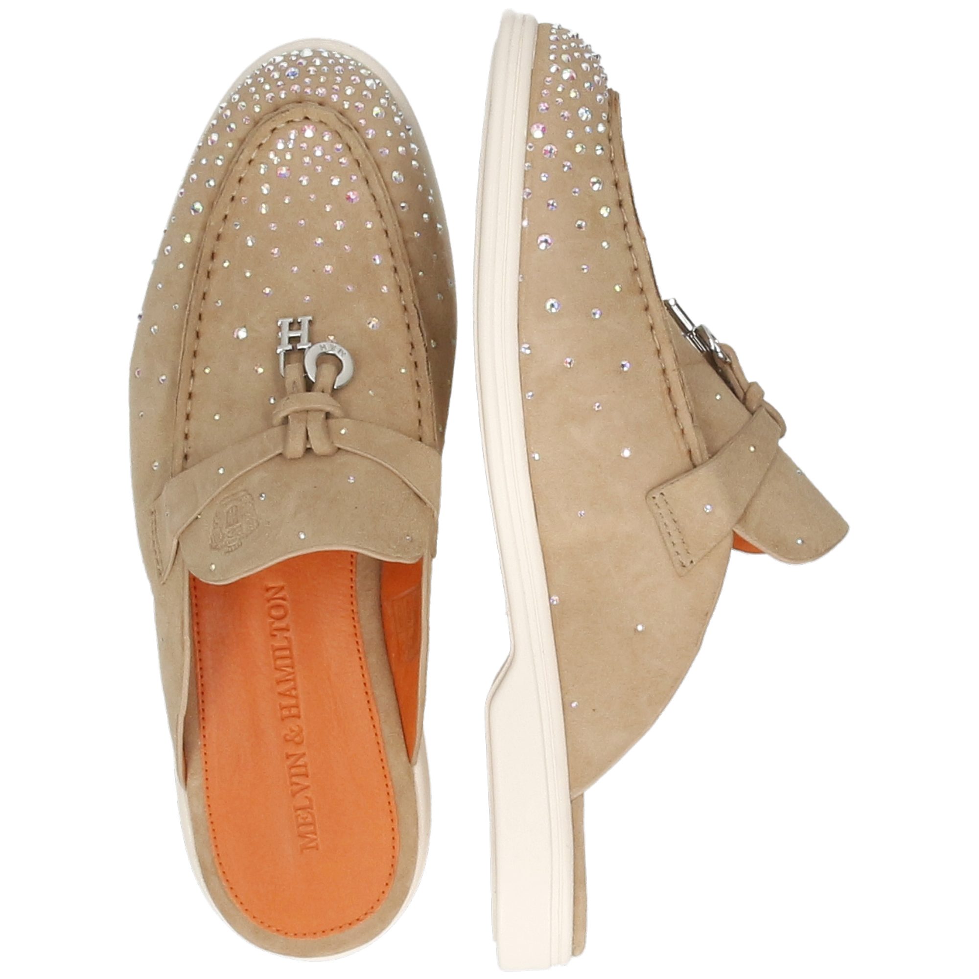 Melvin & Hamilton Adley 15 Leder-Pantoletten für Damen Pantolette Flache Absätze, Echtes Leder, Kristallverzierung