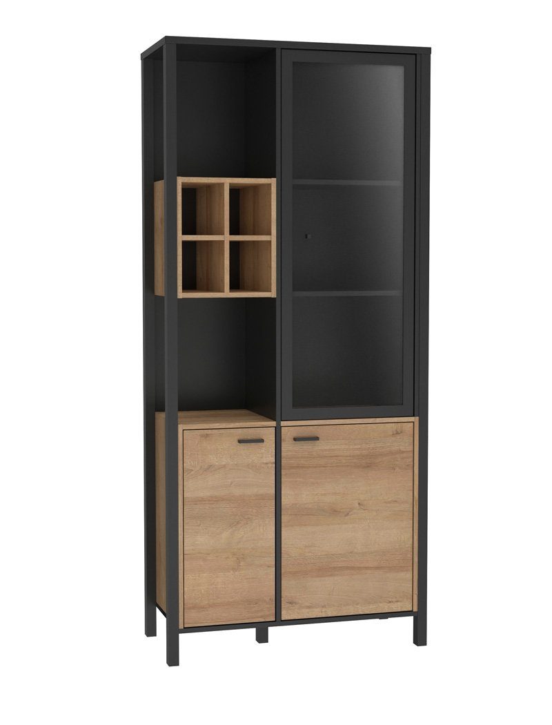 mit 87x194x41 cm Riviera Eiche Schwarz Vitrine Hector expendio / viel 8 Nb. Stauraum