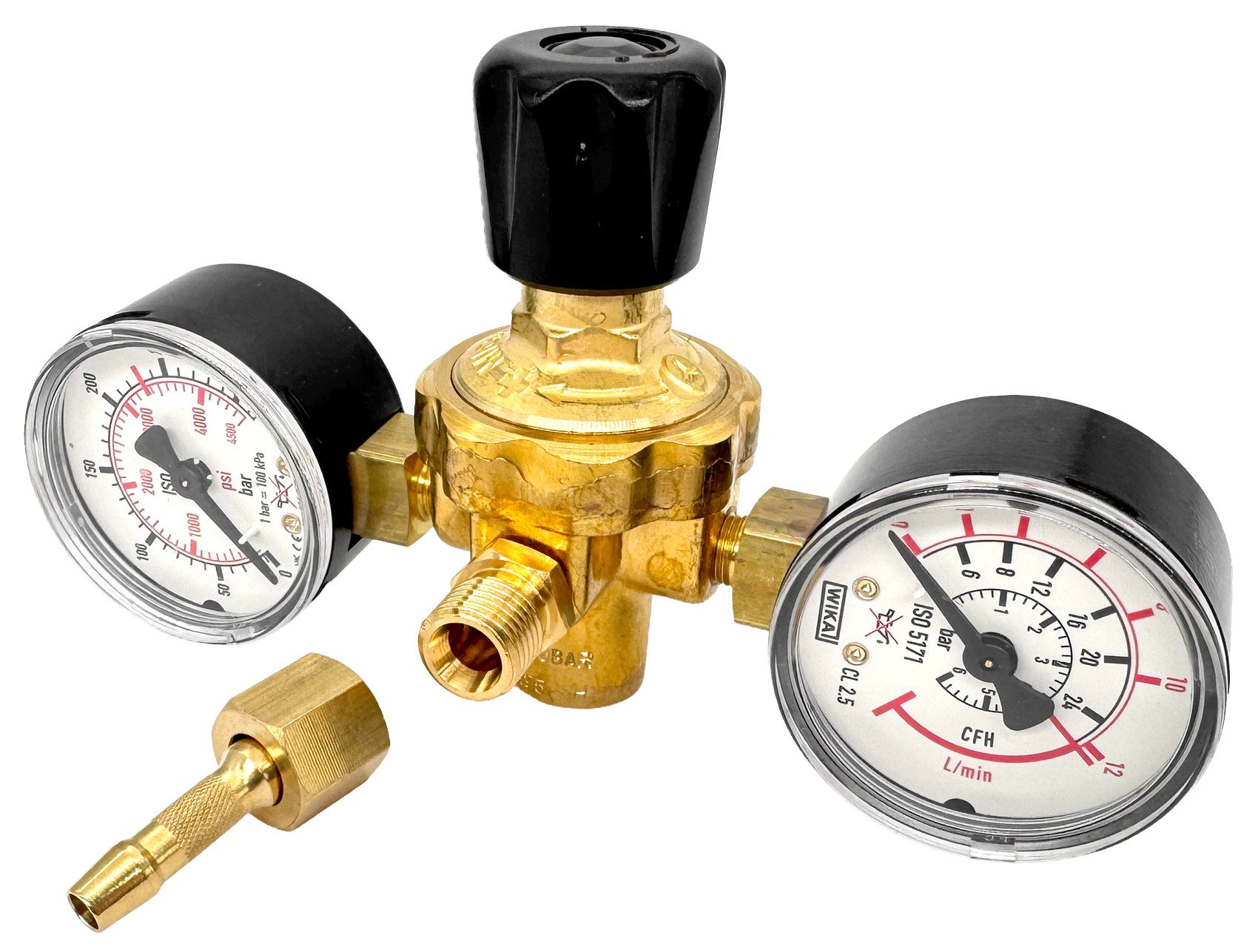 WELDINGER Druckregler Druckregler Schutzgas für Einwegflaschen zwei Manometer (M10x1 rechts), (1-St), zwei Manometer