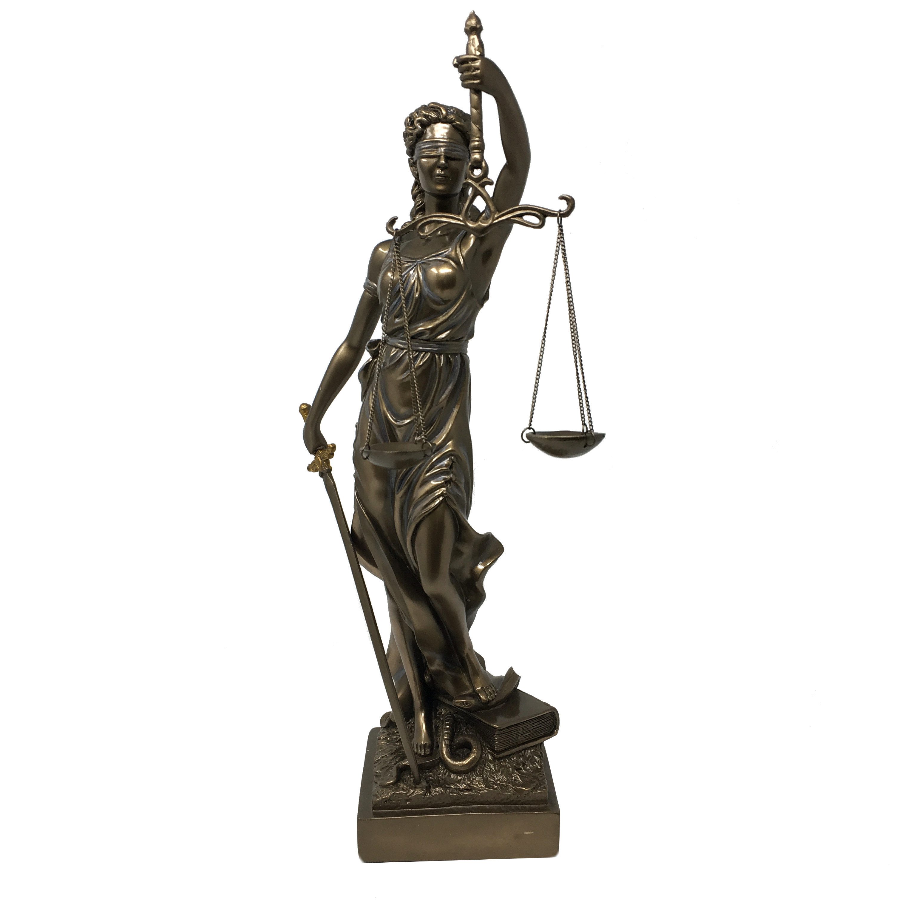 MystiCalls Dekofigur Römische Göttin der Gerechtigkeit Justitia mit Schwert und Gesetzbuch (1 St), Perfektes Geschenk für Anwälte