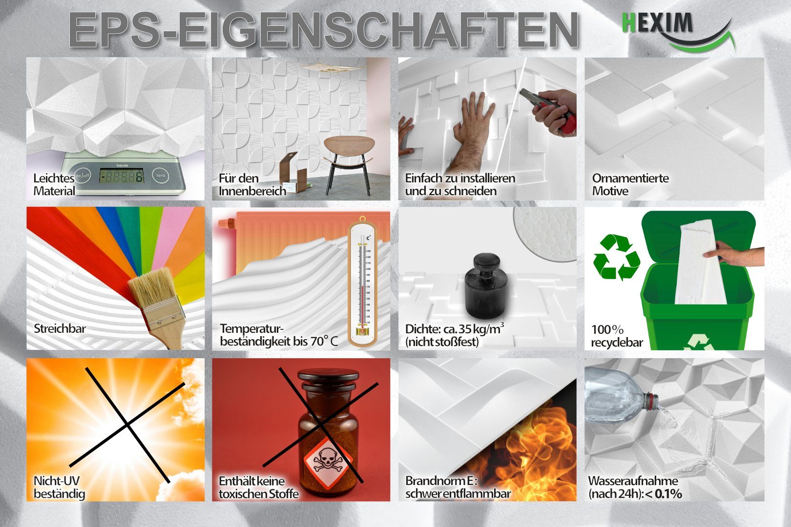 RENLXFI 3D Deckenpaneele Aus PU - Kunststein Optik 120x60cm | Für Innen & Außen