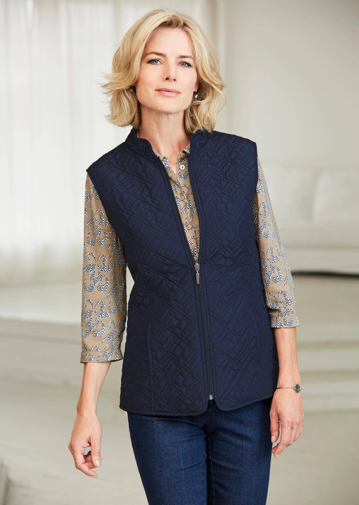 GOLDNER Kurzweste Elegante Übergangsweste, Stehkragen Herbstweste mit Schubtaschen, Reißverschluss und ohne Arm