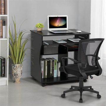 Yaheetech Schreibtisch, mit 4 Ablageflächen und Rollen, PC Tisch Home Office